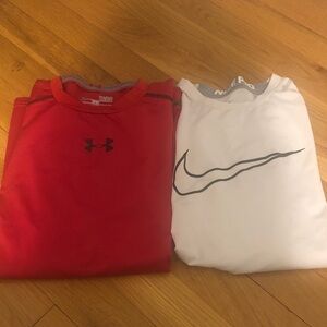 Under Armour HeatGear Red Top and Nike pro dri-fit long sleeve